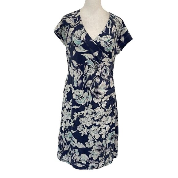 *Soft Surroundings Tropical Floral Faux Wrap Short Sleeve Stretch Dress sz Large - Picture 1 of 6
